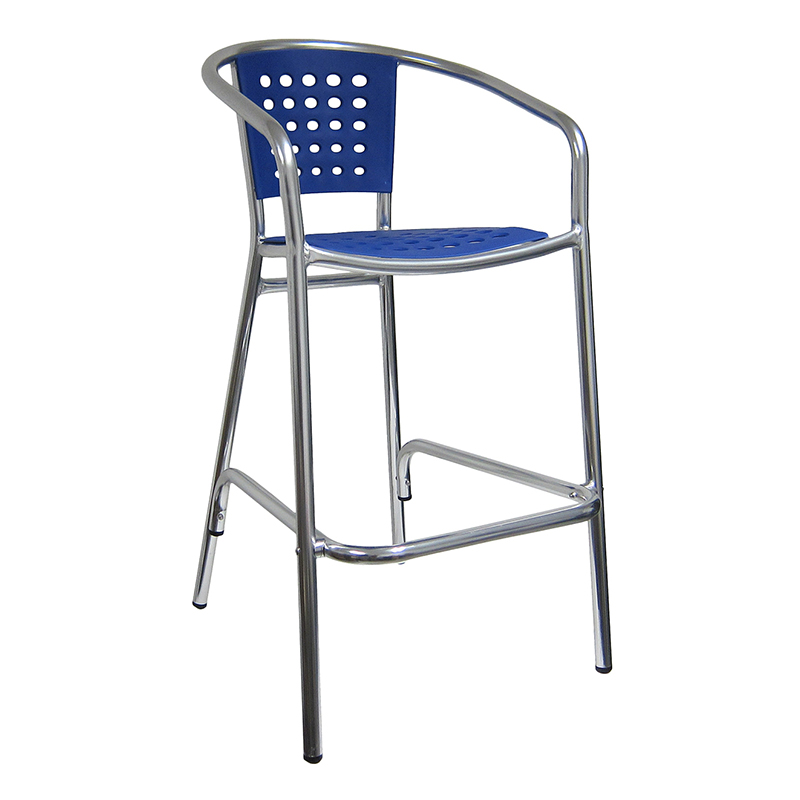 aluminum arm barstool blue seat