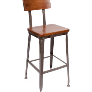 BFM Lincoln Barstool, Autumn Ash Wood Seat & Back - Steel Frame - Clear Coat Finish