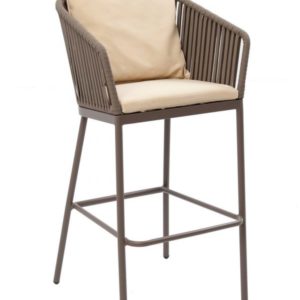 Florida Seating Anthracite Black Powder Coated Aluminum Frame with Taupe PVC Strap Back and Cushions Barstool 
