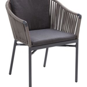 Florida Seating Anthracite Black Powder Coated Aluminum Frame with Taupe PVC Strap Back and Cushions Arm Chair