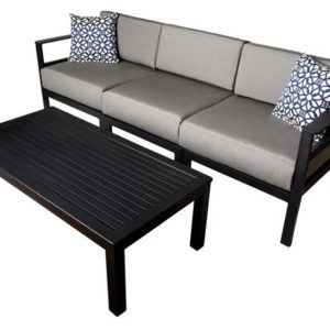 Belmar Aluminum Outdoor Commercial Sofa and Coffee Table-Black
