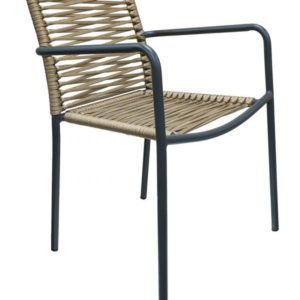 Florida Seating Anthracite Black Powder Coated Aluminum Frame with Beige PVC Strap Back Arm Chair