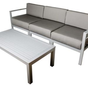 Belmar Aluminum Outdoor Commercial Sofa & Coffee Table-Soft Gray