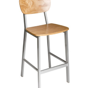 BFM Hamilton Gray Steel Barstool COM seat Natural Ash Wooden Back and Seat - Platinum Finish