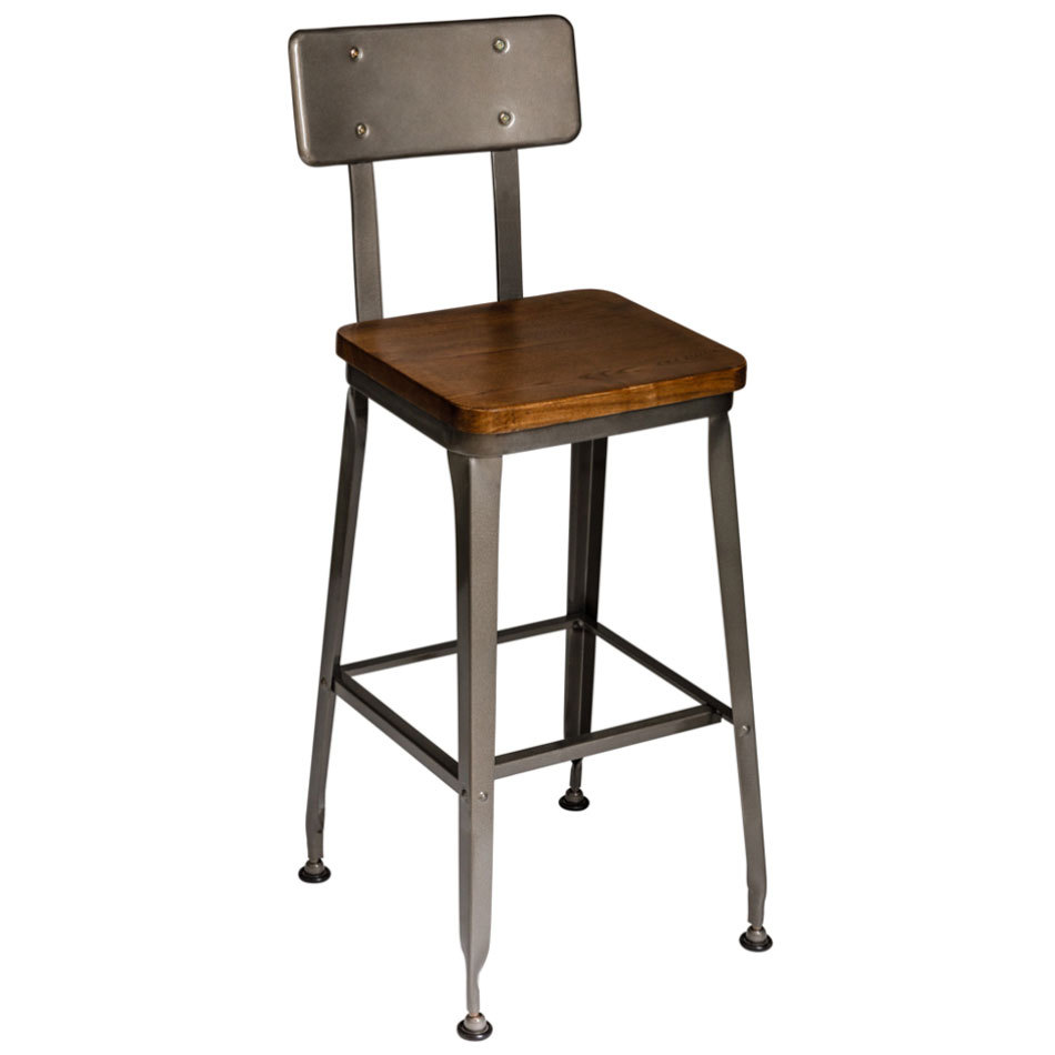 BFM Lincoln Barstool, Autumn Ash Wood Seat & Clear Coat Metal Back - Steel Frame - Clear Coat Finish
