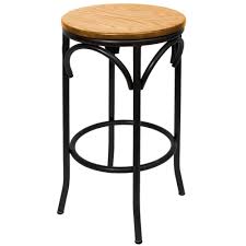 BFM Henry Cross Back Backless Barstool COM Vinyl Seat Natural Ash Wood Back, Rustic Finish