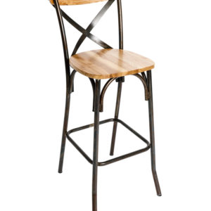 BFM Henry Cross Back Barstool COM Vinyl Seat Natural Ash Wood Back, Rustic Finish