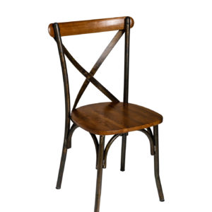 BFM Henry Cross Back Side Chair, COM Vinyl Seat, Autumn Ash Wood Back, Rustic Finish
