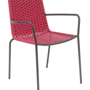 Florida Seating Black Powder Coated Aluminum Frame Bar-stool with Real Teak SeaFlorida Seating Black Powder Coated Steel Frame with Red Polypropylene Rope Seat and Back Armchair