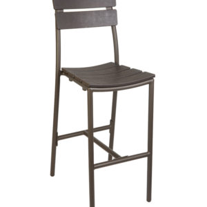 BFM Bayview Bronze Powder Coated Aluminum Dark Walnut Synthetic Teak Barstool