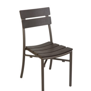 BFM Bayview Bronze Powder Coated Aluminum Dark Walnut Synthetic Teak Side Chair