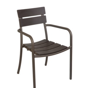 BFM Bayview Bronze Powder Coated Aluminum Dark Walnut Synthetic Teak Armchair