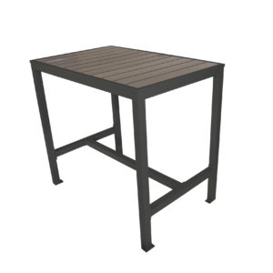 BFM Seaside 4-Leg Bar Height Bolt-Down Table 35x72, Synthetic Gray Teak Top, Black Frame