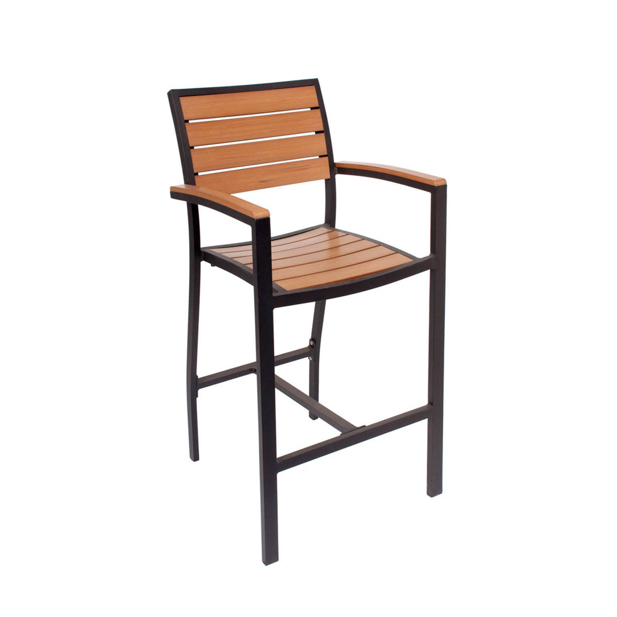 BFM Largo arm barstool synthetic teak silver frame