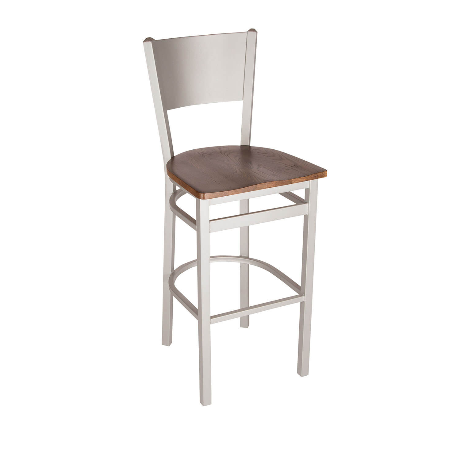 BFM Axel Solid Steel Back Barstool - Autumn Ash Seat - Steel Frame - Silver Mist Finish for Indoor Restaurants