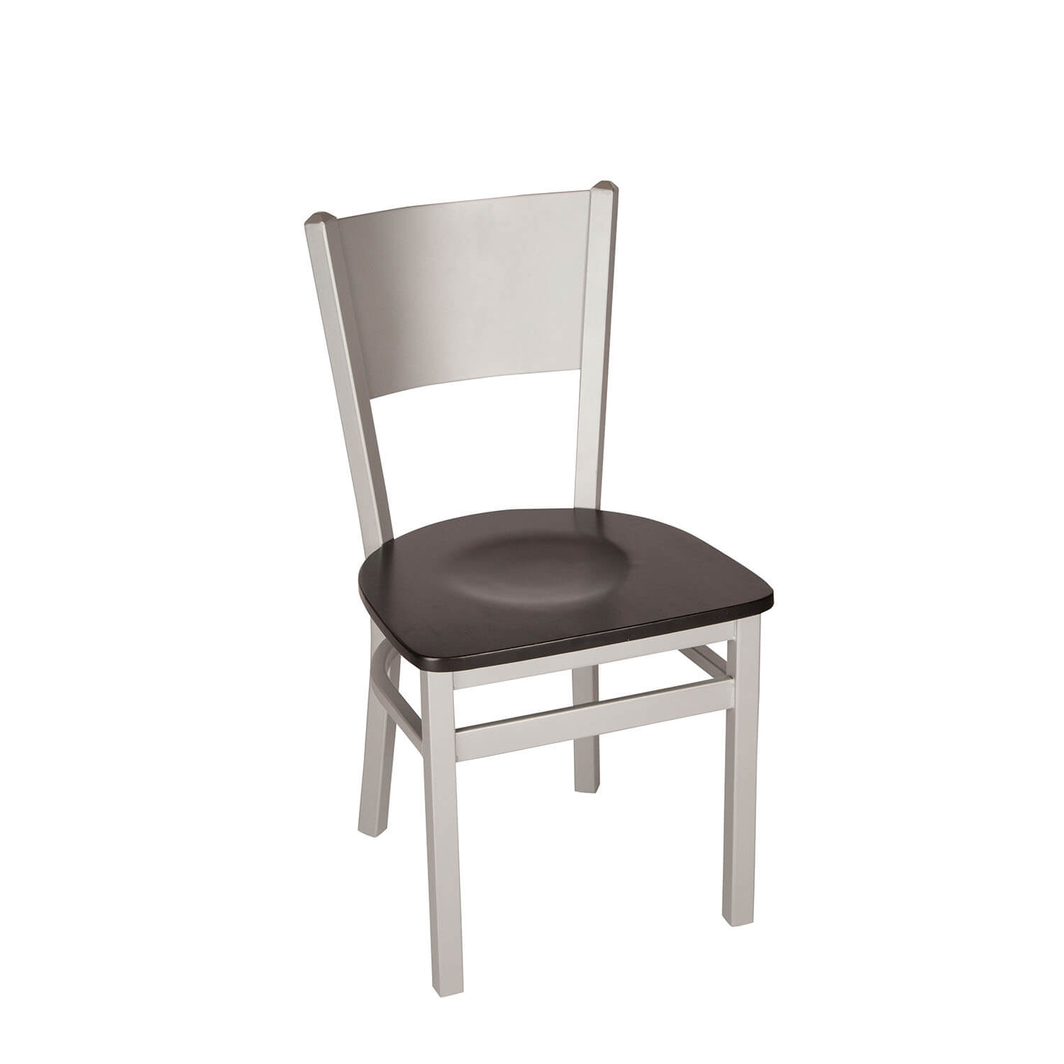 BFM Axel Solid Steel Back Chair - Black Wood Seat - Steel Frame - Silver Mist Finish for Indoor Restaurants