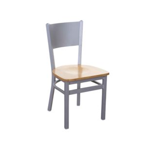 BFM Axel Solid Steel Back Chair - Natural Wood Seat - Steel Frame - Silver Mist Finish for Indoor Restaurants