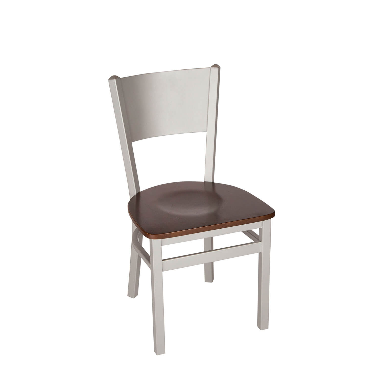 BFM Axel Solid Steel Back Chair - Walnut Wood Seat - Steel Frame - Silver Mist Finish for Indoor Restaurants