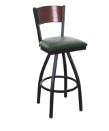 BFM Dale Solid Wood Back Swivel Barstool - Walnut Back - Walnut Wood Seat - Steel Frame - Sand Black Finish for Indoor Restaurants