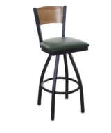 BFM Dale Solid Wood Back Swivel Barstool - Walnut Back - Walnut Wood Seat - Steel Frame - Sand Black Finish for Indoor Restaurants