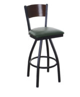 BFM Dale Solid Wood Back Swivel Barstool - Walnut Back - Walnut Wood Seat - Steel Frame - Sand Black Finish for Indoor Restaurants