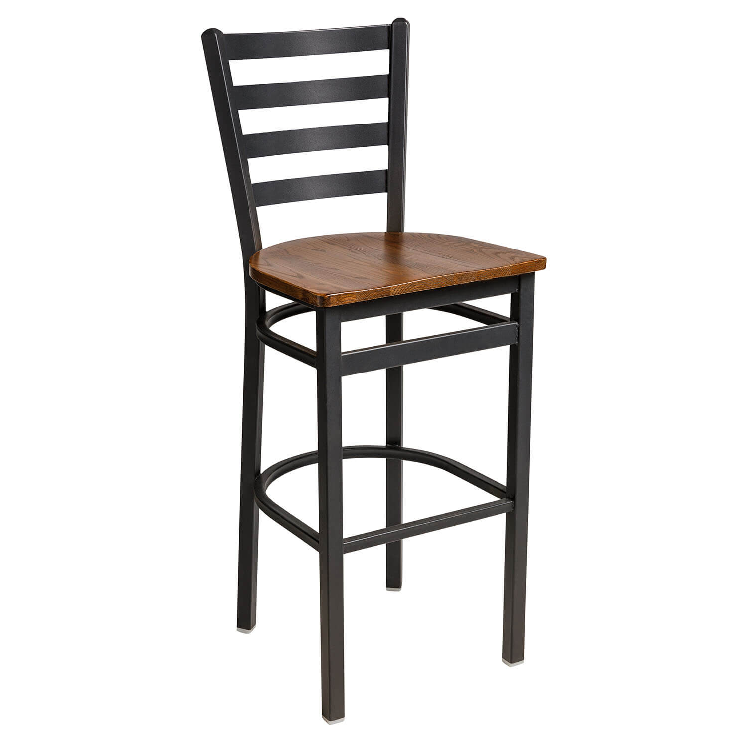 BFM Lima Ladder Back Barstool - Autumn Ash Seat - Steel Frame - Sand Black Finish for Indoor Restaurants