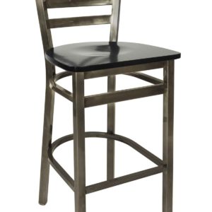 BFM Lima Ladder Back Barstool - Black Wood Seat - Steel Frame - Clear Coat Finish for Indoor Restaurants