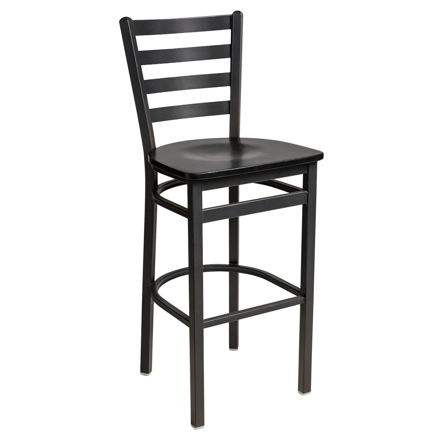 BFM Lima Ladder Back Barstool - Black Wood Seat - Steel Frame - Silver Mist Finish for Indoor Restaurants