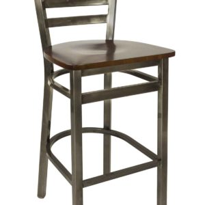 BFM Lima Ladder Back Barstool - Walnut Wood Seat - Steel Frame - Clear Coat Finish for Indoor Restaurants