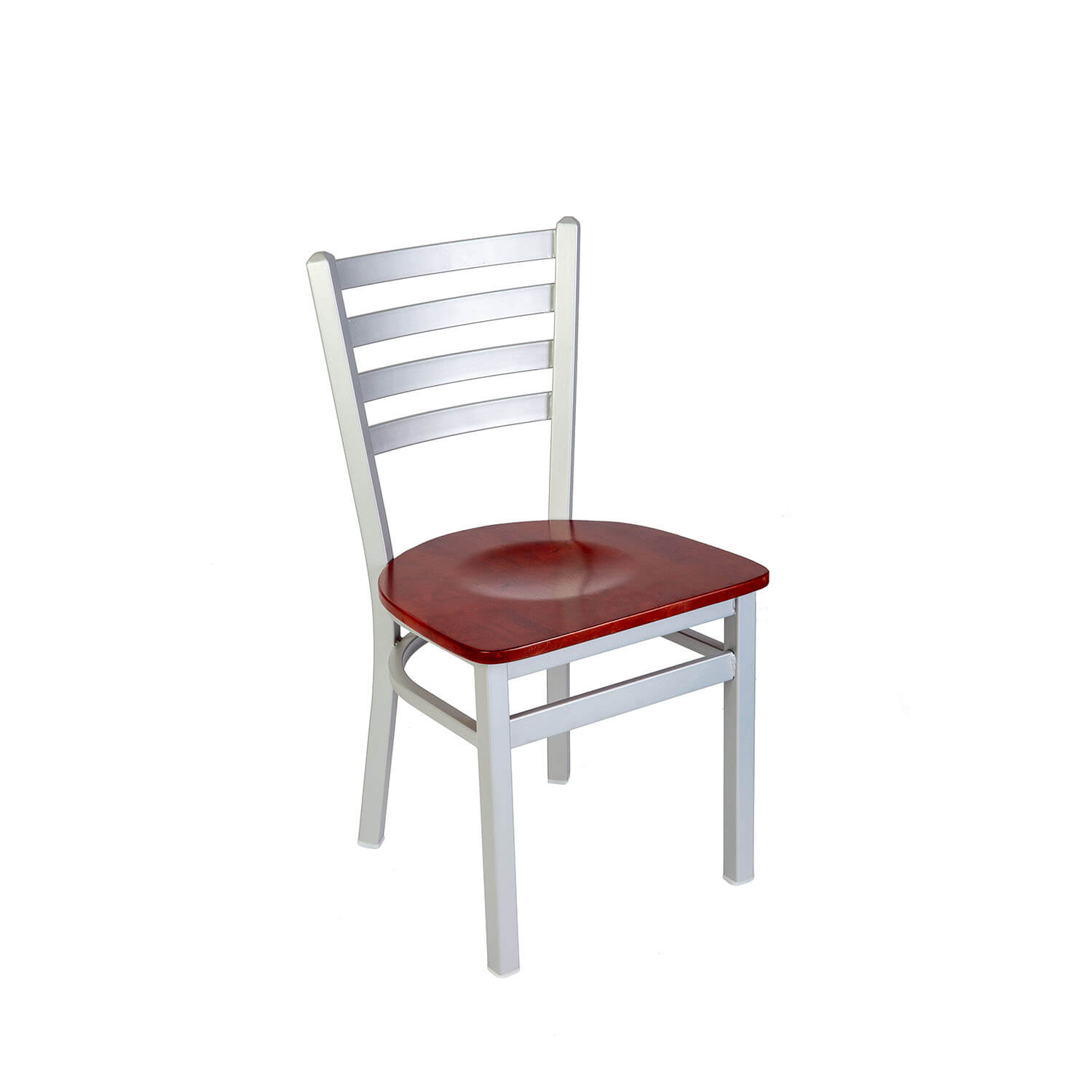 BFM Lima Ladder Back Chair - Walnut Wood Seat - Steel Frame - Silver Mist Finish for Indoor Restaurants