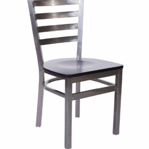 BFM Lima Ladder Back Chair - Black Wood Seat - Steel Frame - Clear Coat Finish for Indoor Restaurants