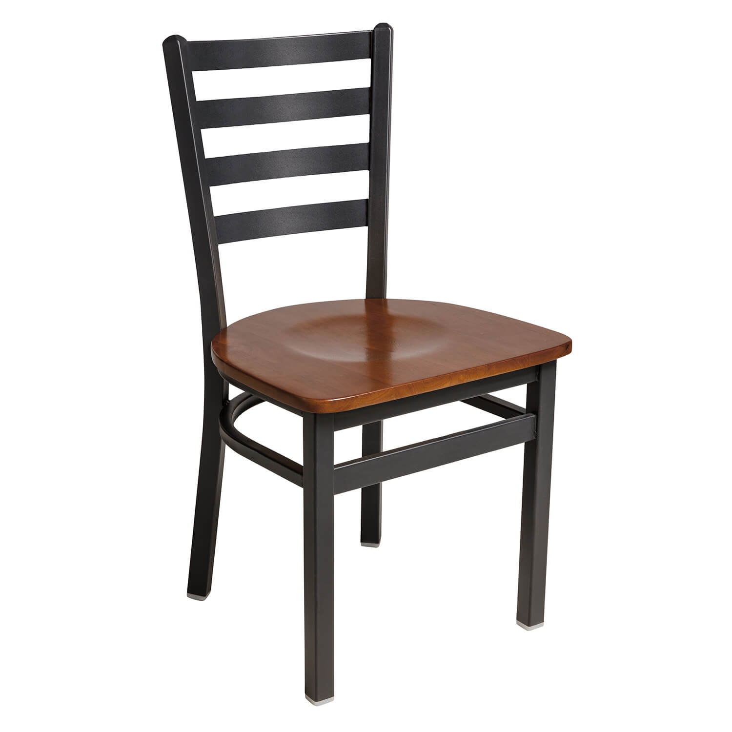 BFM Lima Ladder Back Chair - Cherry Wood Seat - Steel Frame - Sand Black Finish for Indoor Restaurants