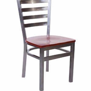BFM Lima Ladder Back Chair - Mahogany Wood Seat - Steel Frame - Clear Coat Finish for Indoor Restaurants