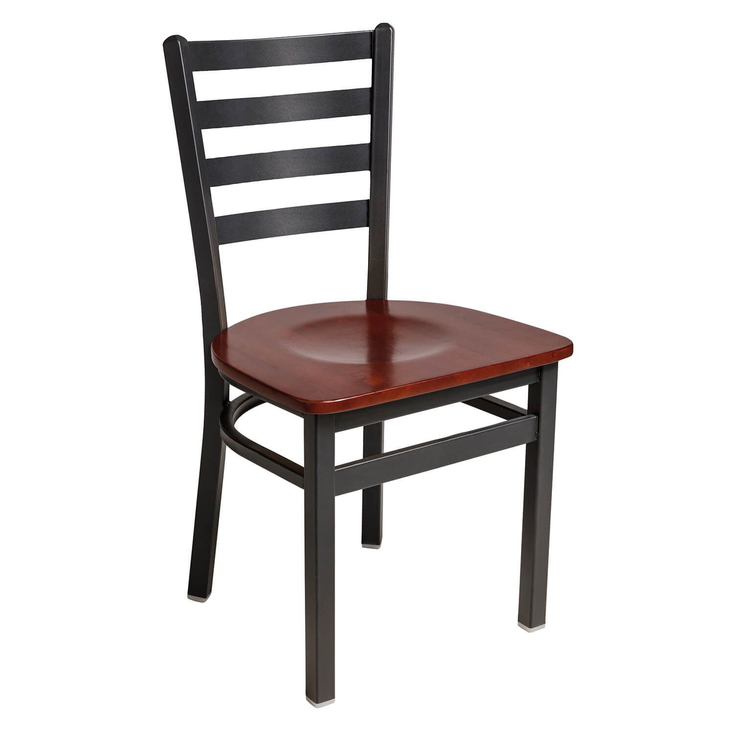 BFM Lima Ladder Back Chair - Mahogany Wood Seat - Steel Frame - Sand Black Finish for Indoor Restaurants