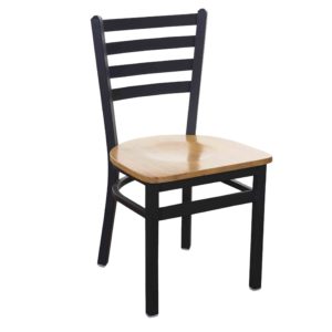 BFM Lima Ladder Back Chair - Natural Wood Seat - Steel Frame - Sand Black Finish for Indoor Restaurants