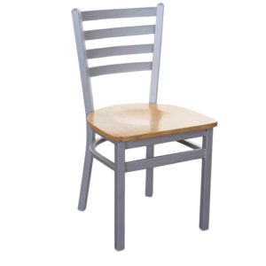 BFM Lima Ladder Back Chair - Natural Wood Seat - Steel Frame - Silver Mist Finish for Indoor Restaurants