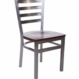 BFM Lima Ladder Back Chair - Walnut Wood Seat - Steel Frame - Clear Coat Finish for Indoor Restaurants