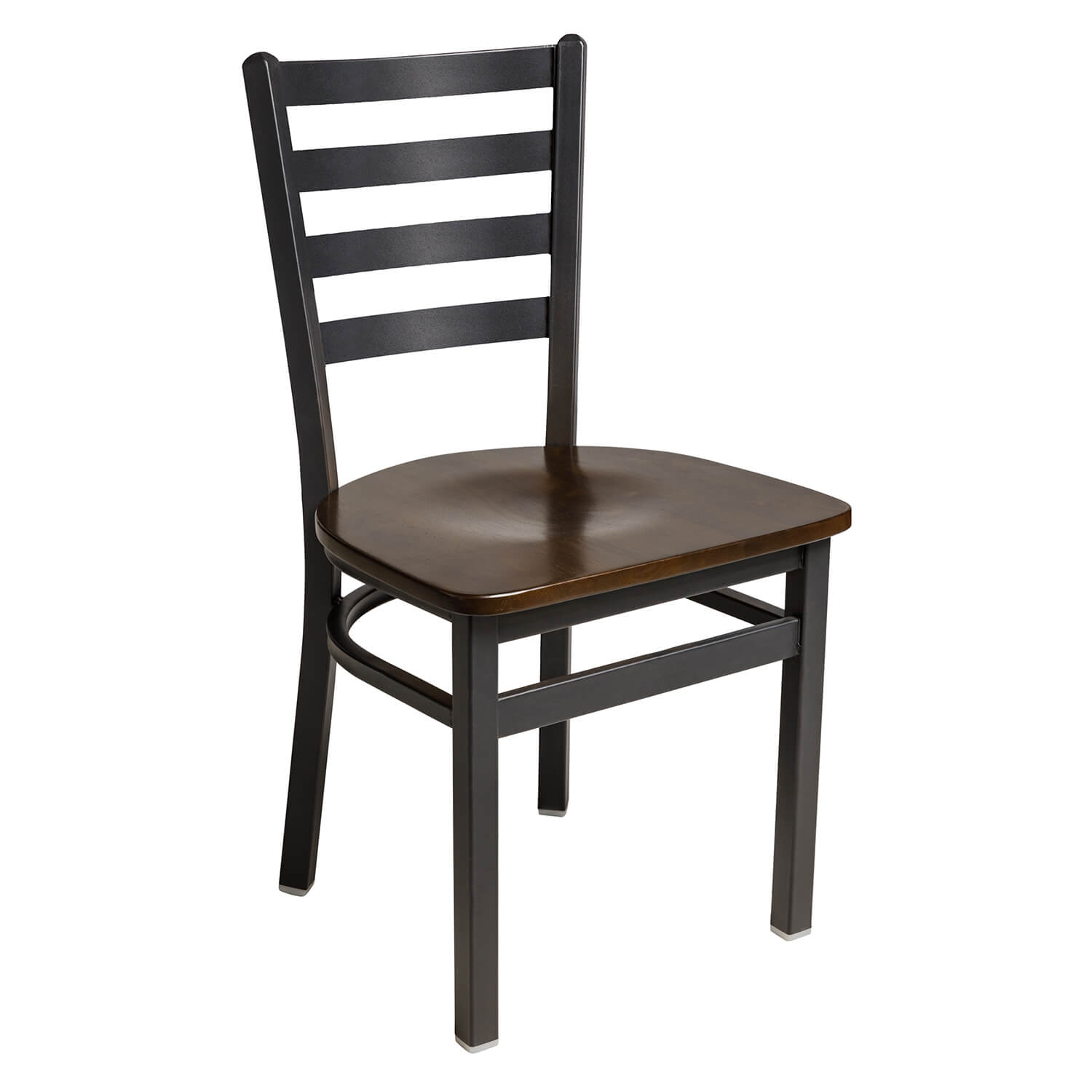 BFM Lima Ladder Back Chair - Walnut Wood Seat - Steel Frame - Sand Black Finish for Indoor Restaurants