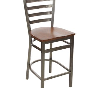 BFM Lima Ladder Back Counter Height Stool - Autumn Ash Seat - Steel Frame - Clear Coat Finish for Indoor Restaurants
