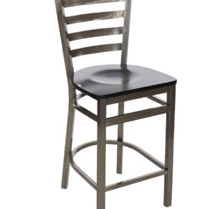 BFM Lima Ladder Back Counter Height Stool - Black Wood Seat - Steel Frame - Clear Coat Finish for Indoor Restaurants