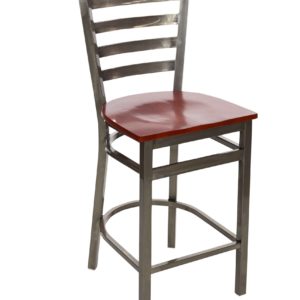 BFM Lima Ladder Back Counter Height Stool - Cherry Wood Seat - Steel Frame - Clear Coat Finish for Indoor Restaurants