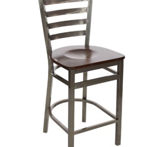 BFM Lima Ladder Back Counter Height Stool - Walnut Wood Seat - Steel Frame - Clear Coat Finish for Indoor Restaurants