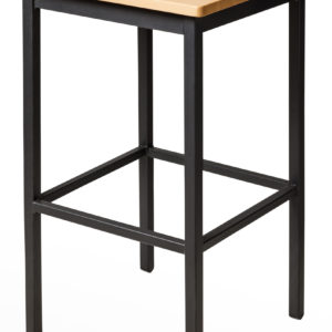 BFM Trent Backless Square Barstool - Natural Wood Seat - Steel Frame - Sand Black Finish for Indoor Restaurants