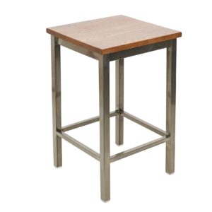 BFM Trent Backless Square Counter Height Stool - Autumn Ash Wood Seat - Steel Frame - Clear Coat Finish for Indoor Restaurants