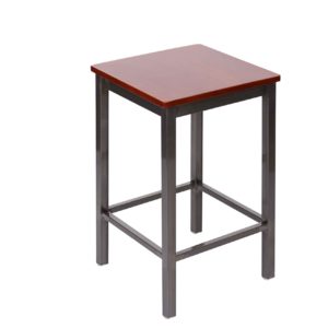 BFM Trent Backless Square Counter Height Stool - Mahogany Wood Seat - Steel Frame - Clear Coat Finish for Indoor Restaurants
