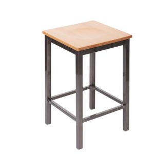 BFM Trent Backless Square Counter Height Stool - Natural Wood Seat - Steel Frame - Clear Coat Finish for Indoor Restaurants