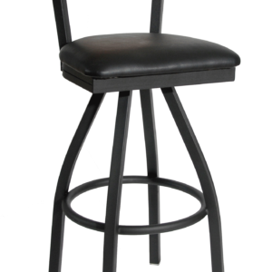 BFM Dale Solid Wood Back Swivel Barstool - Mahogany Back - Mahogany Wood Seat - Steel Frame - Sand Black Finish for Indoor Restaurants