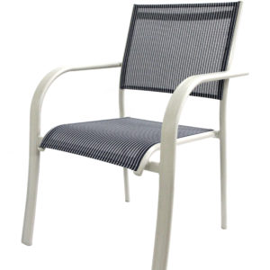 Plantation Prestige Caribe White/Navy Aluminum Outdoor Restaurant Dining Chair (closeout)