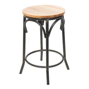 BFM Henry Cross Back Backless Counter Height Stool, Natural Ash Wood Seat - Steel Frame - Sand Black Finish for Indoor Restaurants