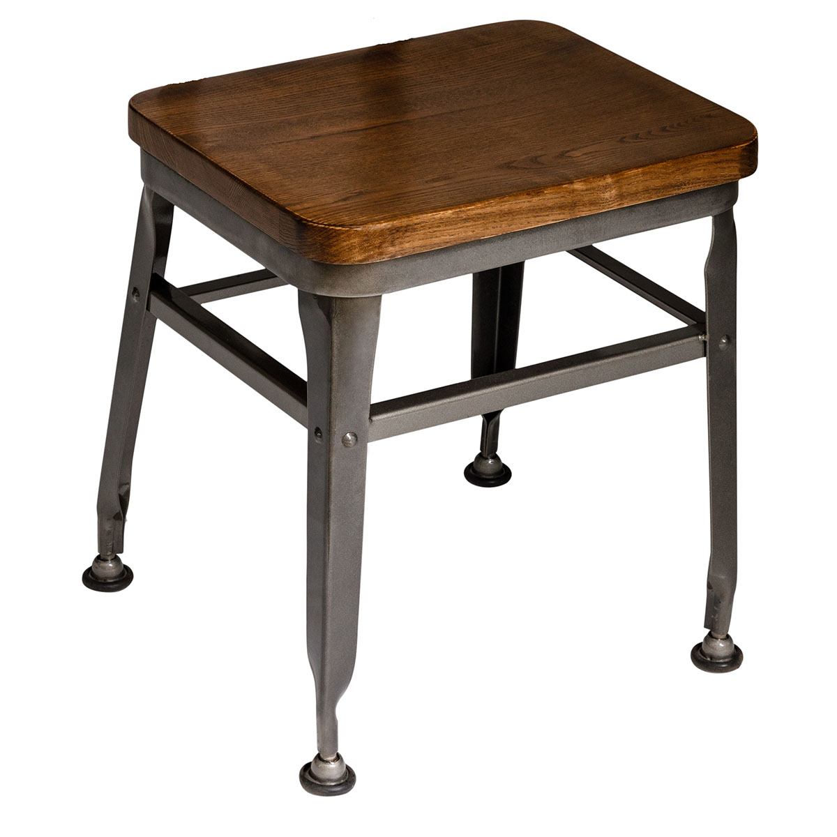BFM Lincoln Backless Chair, Autumn Ash Wood Seat - Steel Frame - Clear Coat Finish for Indoor Restaurants